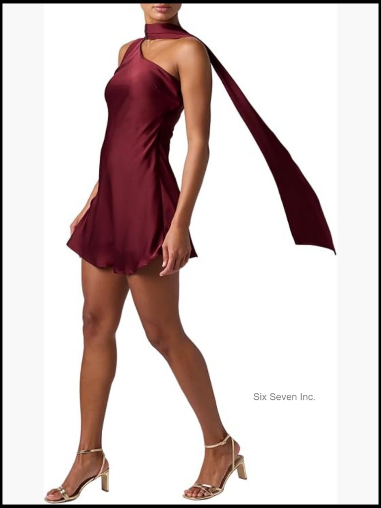 One Shoulder Sash Mini Dress Elegant Satin Cocktail Dress